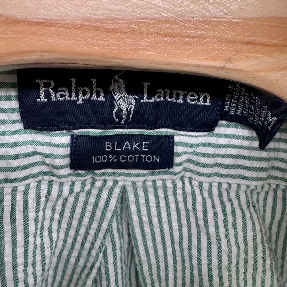 Polo Ralph Lauren Shirt mens Medium Blake Seersucker Striped Short Sleeve